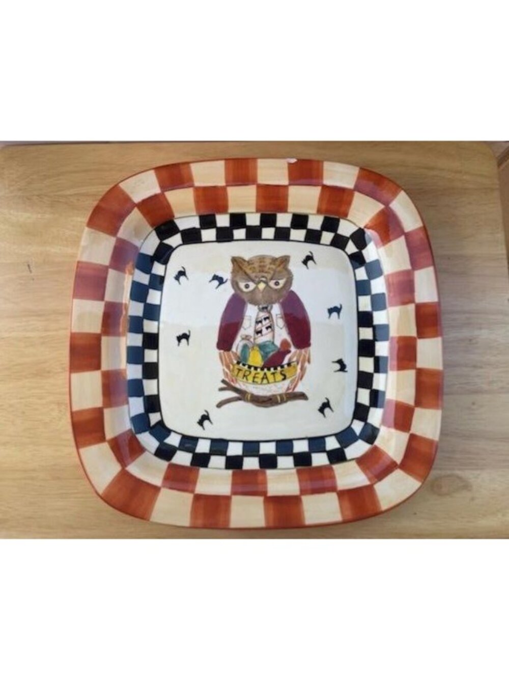 Sakura Debbie Mumm Halloween Treats Square Ceramic Plate Owl And Black Cats